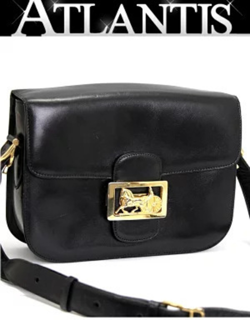 Celine Carriage Shoulder Bag Black Leather Gold